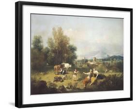 Landscape with Young Shepherdesses-Francesco Zuccarelli-Framed Giclee Print