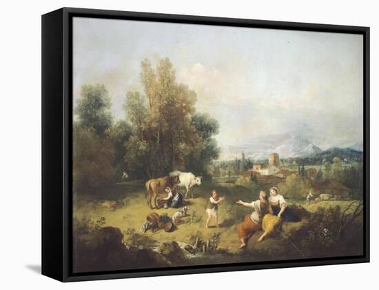 Landscape with Young Shepherdesses-Francesco Zuccarelli-Framed Stretched Canvas