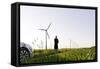 Landscape, Woman, Wind Turbines, Wind Power Station, Wind Park-Axel Schmies-Framed Stretched Canvas