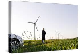 Landscape, Woman, Wind Turbines, Wind Power Station, Wind Park-Axel Schmies-Stretched Canvas