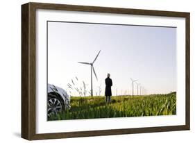 Landscape, Woman, Wind Turbines, Wind Power Station, Wind Park-Axel Schmies-Framed Photographic Print