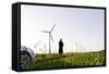 Landscape, Woman, Wind Turbines, Wind Power Station, Wind Park-Axel Schmies-Framed Stretched Canvas