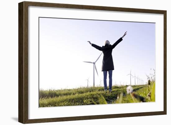 Landscape, Woman, Wind Turbines, Wind Power Station, Wind Park-Axel Schmies-Framed Photographic Print