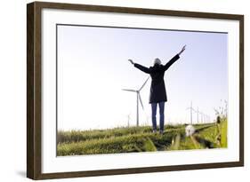 Landscape, Woman, Wind Turbines, Wind Power Station, Wind Park-Axel Schmies-Framed Photographic Print