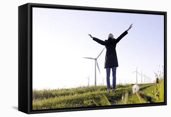 Landscape, Woman, Wind Turbines, Wind Power Station, Wind Park-Axel Schmies-Framed Stretched Canvas