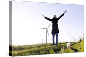 Landscape, Woman, Wind Turbines, Wind Power Station, Wind Park-Axel Schmies-Stretched Canvas