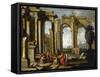 Landscape wtih Classical Ruins and St Peter Baptising-Alberto Carlieri-Framed Stretched Canvas