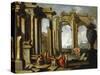 Landscape wtih Classical Ruins and St Peter Baptising-Alberto Carlieri-Stretched Canvas