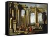 Landscape wtih Classical Ruins and St Peter Baptising-Alberto Carlieri-Framed Stretched Canvas