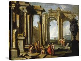 Landscape wtih Classical Ruins and St Peter Baptising-Alberto Carlieri-Stretched Canvas