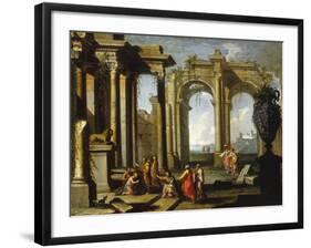 Landscape wtih Classical Ruins and St Peter Baptising-Alberto Carlieri-Framed Giclee Print