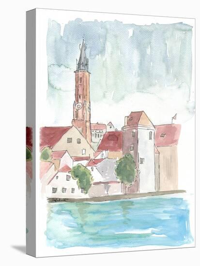 Landshut Bavaria Riverside With Isar City Wall And St-Martin-M. Bleichner-Stretched Canvas