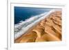 Langewand, Aerial view of where the Atlantic Ocean meets the sea of dunes in Western Namibia.-ClickAlps-Framed Photographic Print