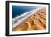 Langewand, Aerial view of where the Atlantic Ocean meets the sea of dunes in Western Namibia.-ClickAlps-Framed Photographic Print