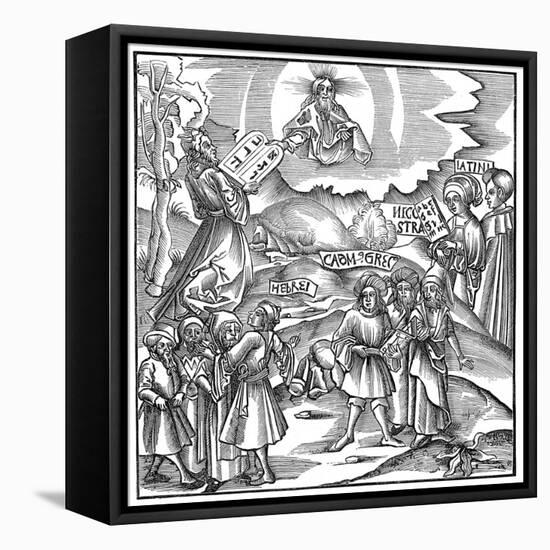 Languages: Moses Receiving from God the Tablets of the Law in Hebrew, 1512-null-Framed Stretched Canvas