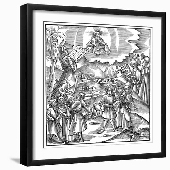 Languages: Moses Receiving from God the Tablets of the Law in Hebrew, 1512-null-Framed Giclee Print