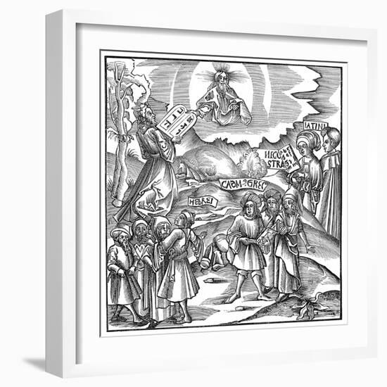 Languages: Moses Receiving from God the Tablets of the Law in Hebrew, 1512-null-Framed Giclee Print