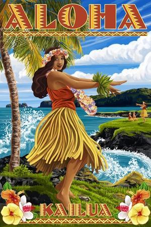 Aloha Hawaiian Hawaii Native Girl United States Travel Advertisement Art Poster 