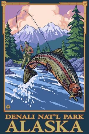 16x24 1930s Trout Fly Fishing Classic Vintage Style Travel Train Poster 