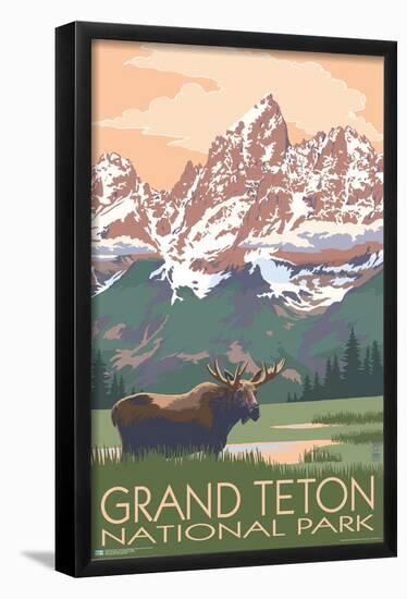 Lantern Press - Grand Teton National Park, Wyoming, Moose & Mountains-Trends International-Framed Poster