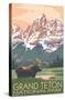 Lantern Press - Grand Teton National Park, Wyoming, Moose & Mountains-Trends International-Stretched Canvas