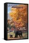 Lantern Press - Great Smoky Mountains National Park, Park Entrance and Bear Family-Trends International-Framed Stretched Canvas