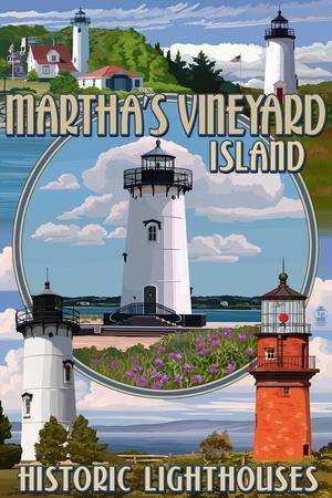 Massachusetts Modern Postcard Lighthouses of Martha's Vinyard Island Montage 