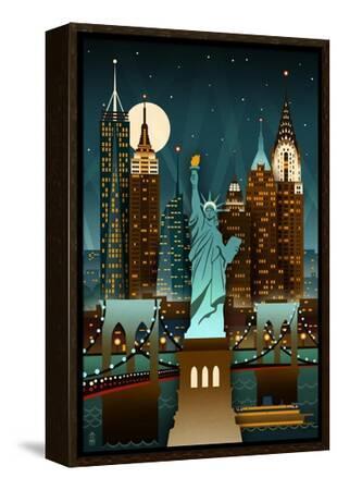 New York City, New York - Retro Skyline (no text)' Prints
