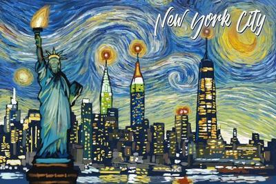 New York City - Statue of Liberty - Starry Night City Series