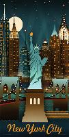 Lantern Press- New York Retro Skyline-Lantern Press-Lamina Framed Poster