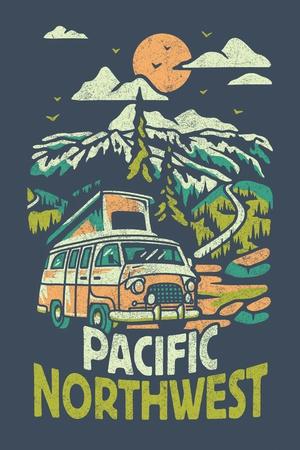 Distressed Pacific North West Mountain Shirt Camper Camping Distressed Pacific North West Mountain Shirt Camper Camping