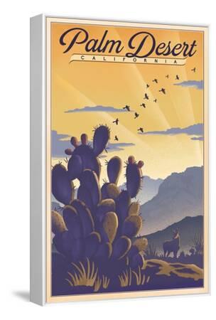 Palm Desert, California - Cactus & Desert Scene - Litho - Lantern