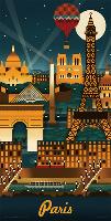 Lantern Press- Paris Retro Skyline-Lantern Press-Lamina Framed Poster