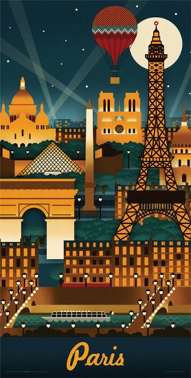 Lantern Press- Paris Retro Skyline-Lantern Press-Lamina Framed Poster