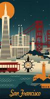 Lantern Press- San Francisco Retro Skyline-Lantern Press-Lamina Framed Poster