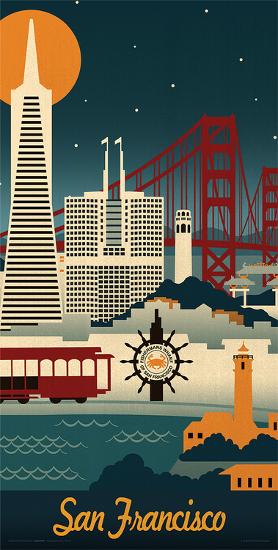 Lantern Press- San Francisco Retro Skyline-Lantern Press-Lamina Framed Poster