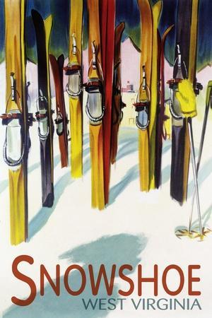 Snowshoe, West Virginia Colorful Skis' Art Lantern Press