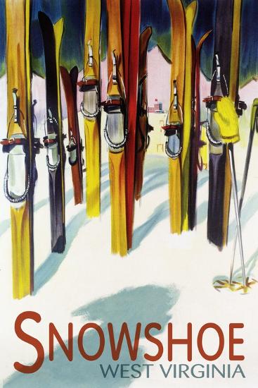 Snowshoe, West Virginia Colorful Skis' Art Lantern Press