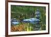 Lantern within a autumn colord pond, Seattle, Washington State-Greg Probst-Framed Premium Photographic Print
