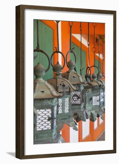 Lanterns at Kasuga Taisha Shrine (Unesco World Heritage Site) at Dusk, Nara, Kansai, Japan-Ian Trower-Framed Photographic Print