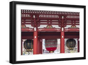 Lanterns hanging from a gate to the entrance of the Buddhist Temple-Sheila Haddad-Framed Photographic Print