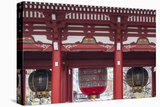 Lanterns hanging from a gate to the entrance of the Buddhist Temple-Sheila Haddad-Stretched Canvas