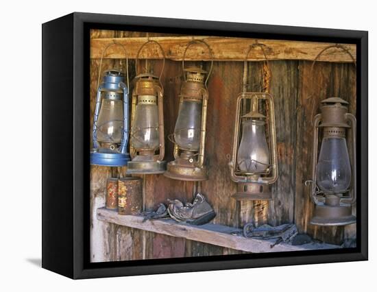 Lanterns Inside Boone's General Store, Abandoned Mining Town of Bodie, Bodie State Historic Park-Dennis Flaherty-Framed Stretched Canvas