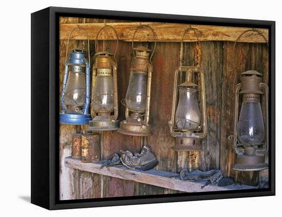 Lanterns Inside Boone's General Store, Abandoned Mining Town of Bodie, Bodie State Historic Park-Dennis Flaherty-Framed Stretched Canvas