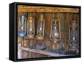 Lanterns Inside Boone's General Store, Abandoned Mining Town of Bodie, Bodie State Historic Park-Dennis Flaherty-Framed Stretched Canvas