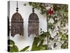 Lanterns on Wall, Betancuria, Fuerteventura, Canary Islands, Spain-Jon Arnold-Stretched Canvas