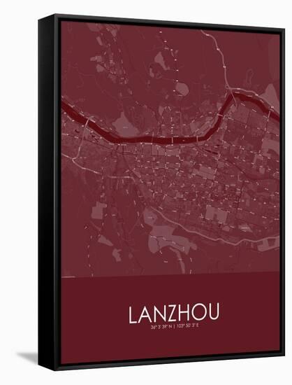 Lanzhou, China Red Map-null-Framed Stretched Canvas