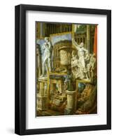 Laocoon, the Borghese Vase and Silenius Carrying the Infant Dionysos-Giovanni Paolo Pannini-Framed Premium Giclee Print