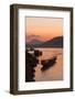 Laos, Luang Prabang, boats on Mekong River at sunset.-Merrill Images-Framed Photographic Print