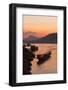 Laos, Luang Prabang, boats on Mekong River at sunset.-Merrill Images-Framed Photographic Print